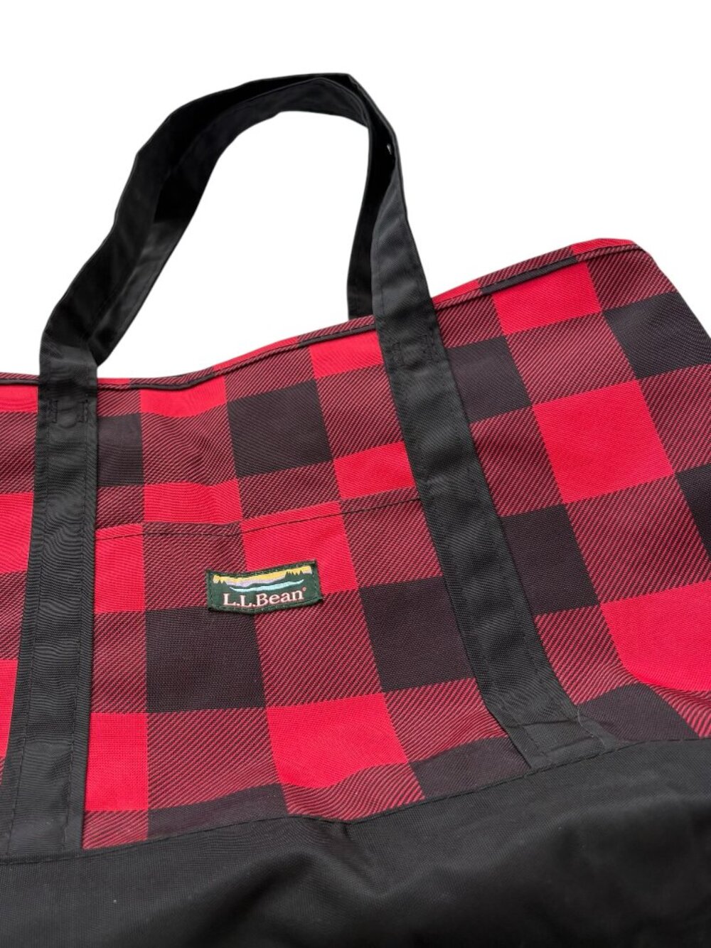 LL Bean Lightweight Everyday Tote Bag Red Black Buffalo Check Plaid Zip Top